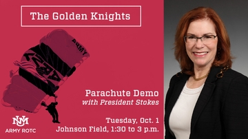 UNM President performing tandem parachute jump
