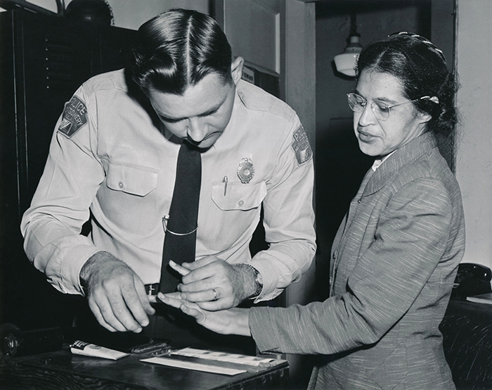 Rosa Parks is fingerprinted
