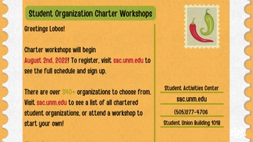 UNM student organization charter workshops to begin Aug. 2.