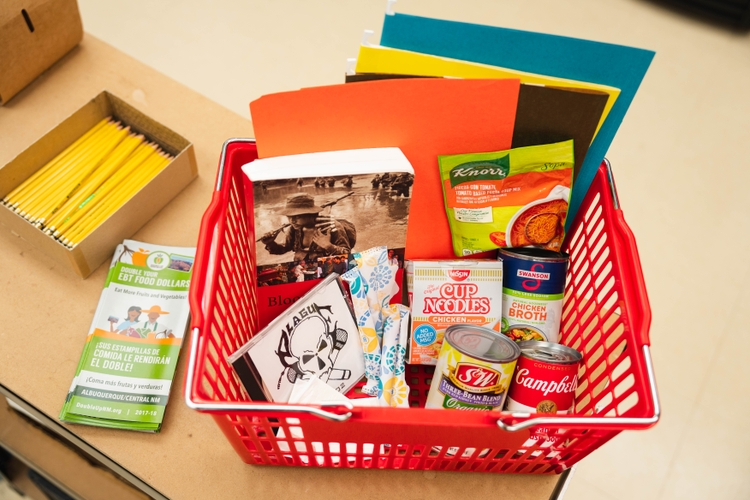 The pantry has food, personal hygiene products and books for students.