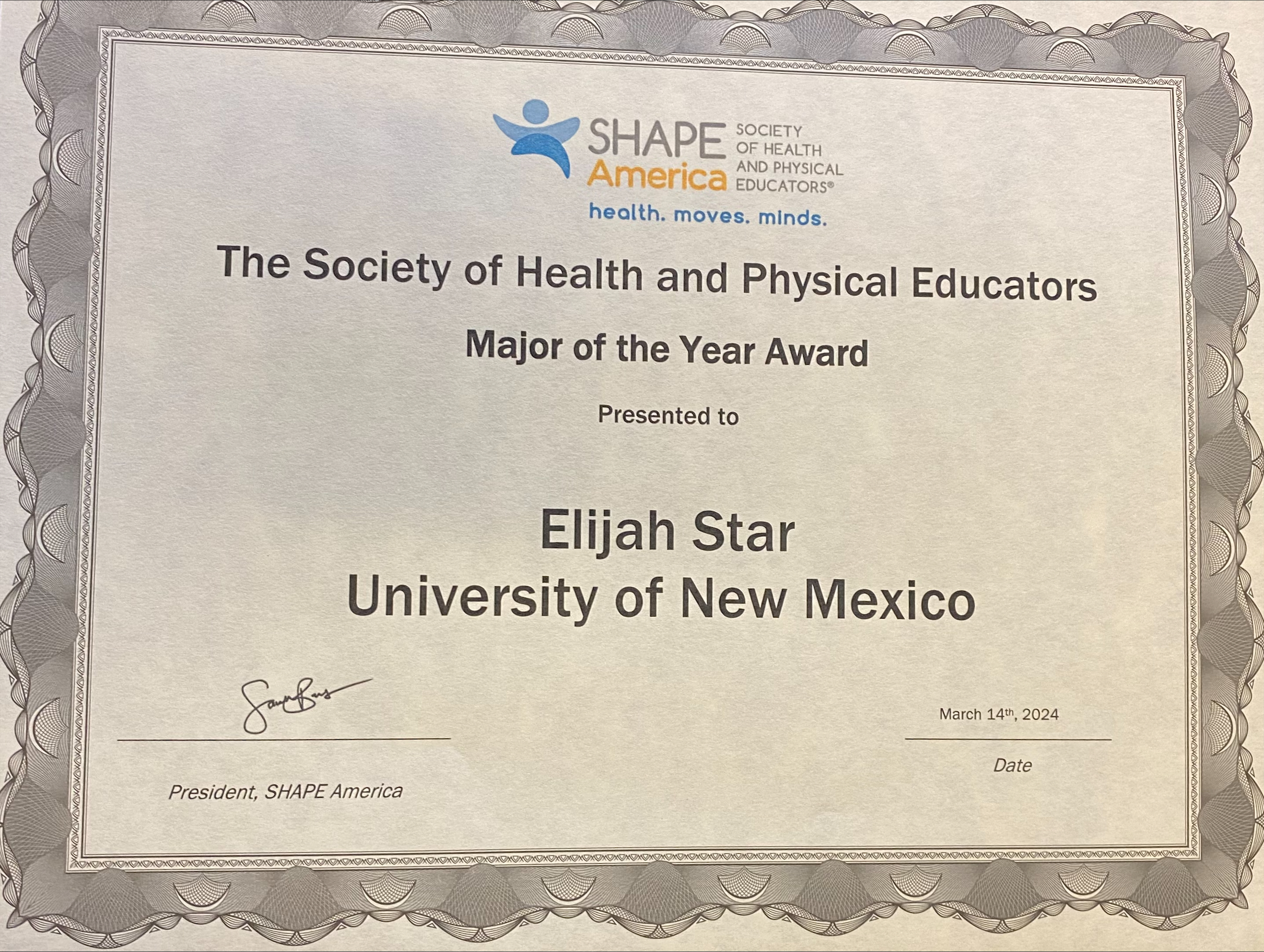 paper certificate with elijahs name on it