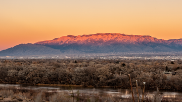 Sandia mountains at sunset in the middle of winter