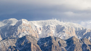 Close-up of Sandia mountains with more snow