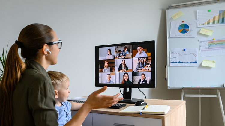 Working mom on a zoom call