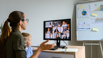 Working mom on a zoom call