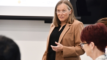 Professor Meeko Oishi presents at an NSF site visit at Purdue University, last summer.