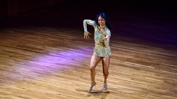 Malia Dumlao performs a dance solo at the Colts cheer showcase. 