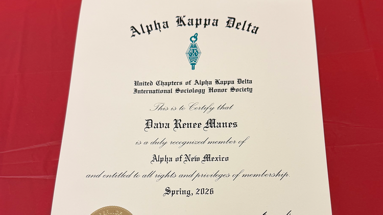 Dava Honors society certificate