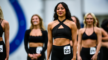 Malia Dumlao during the Colts cheer workshop wearing No. 23.