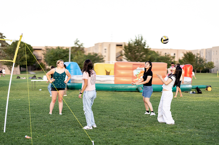 A player on a club sports volleyball