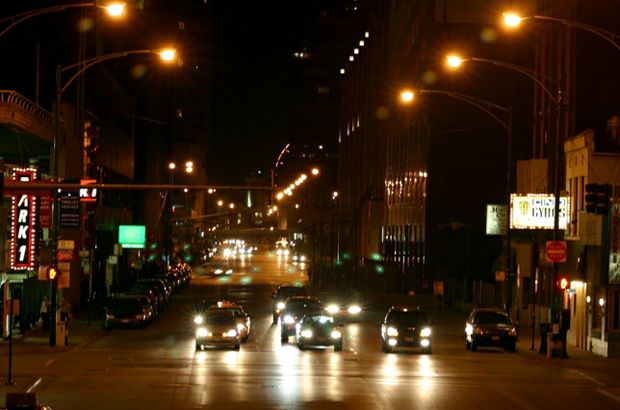 one way street at night oncoming headlights