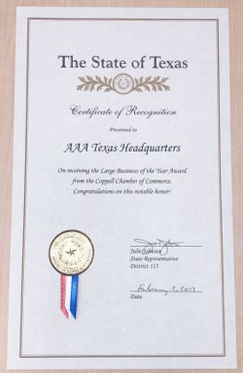 Certificate from State of Texas