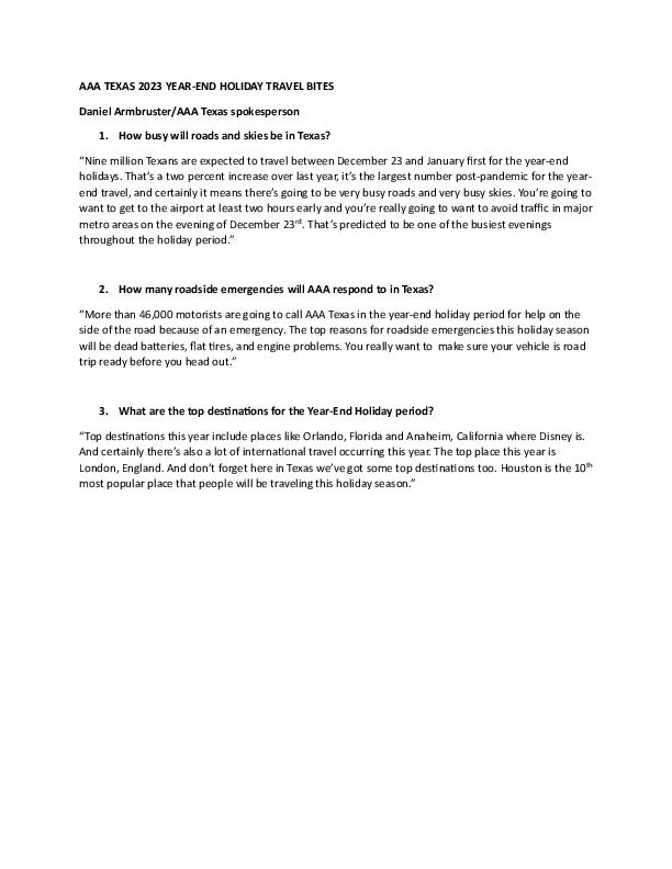 AAA Texas Interview_Year End Holiday Travel 2023