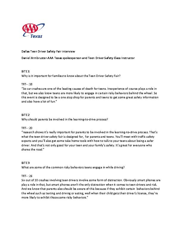 Dallas Teen Driver Safety Fair interview with Daniel Armbruster