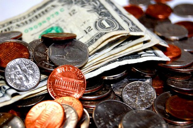 dollars and coins
