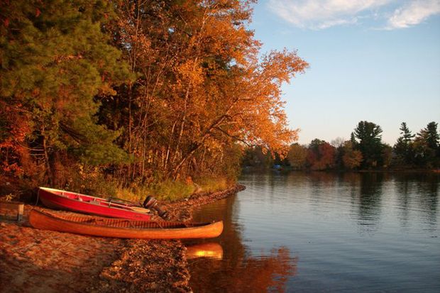 thanksgiving fall leaves canoes lake