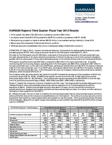 Full Press Release - Q3 FY2013