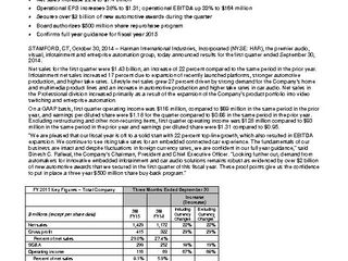 HARMAN Reports First Quarter Fiscal Year 2015 Results - Full Release