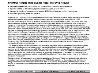 HARMAN 3QFY 2015 Press Release 430 FINAL