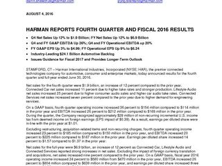 HARMAN Press Release Q4'16 FINAL