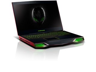The Alienware M18x breaks performance records with two GeForce GTX 580M GPUs running in SLI mode.