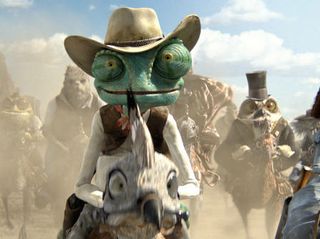 Center to right, foreground: Rango (Johnny Depp) and Beans (Isla Fisher) in RANGO,
from Paramount Pictures and Nickelodeon Movies.
Photo credit: Courtesy of Paramount Pictures
(C) 2011 Paramount Pictures. All Rights Reserved.