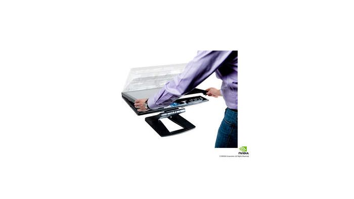 The new HP Z1 with new NVIDIA Quadro professional graphics for All-In-One Workstations (closing the hood)