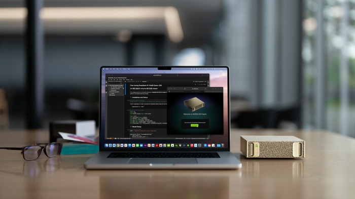 NVIDIA DGX Spark desktop AI supercomputer with laptop