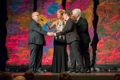 Jason Wilke presents award at 2018 Golden Apple Awards Ceremony