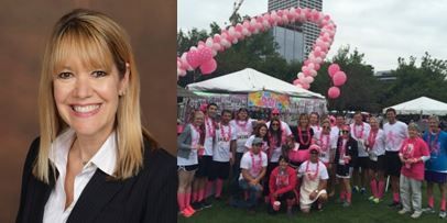 Wendy Carlson (left); Carlson and other Susan G. Komen's Race For The Cure participants (right).
