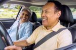 Son drives senior mom weating seatbelts