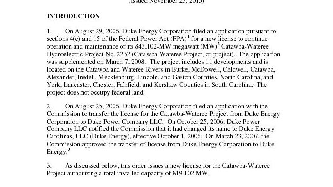 FERC Order New CW License 11 25 2015