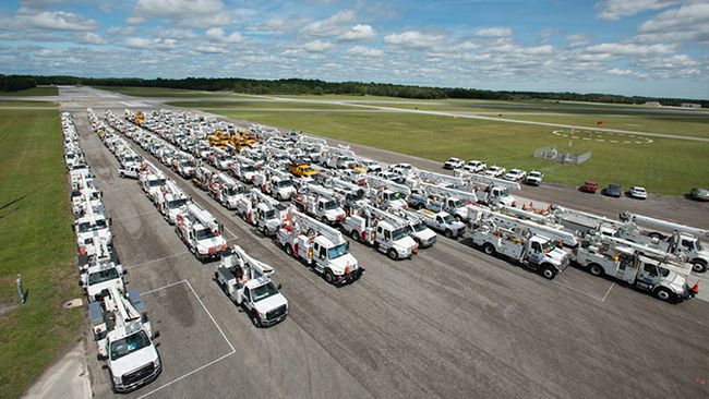 Bucket trucks in Forida ready to be dispatched.