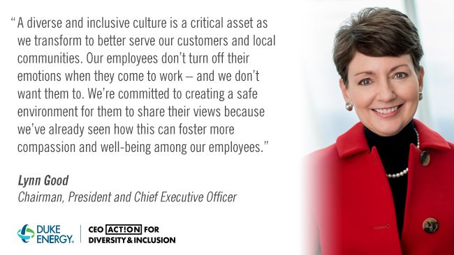 Duke Energy joins more than 250 companies in unprecedented commitment to advance diversity and inclusion in the workplace