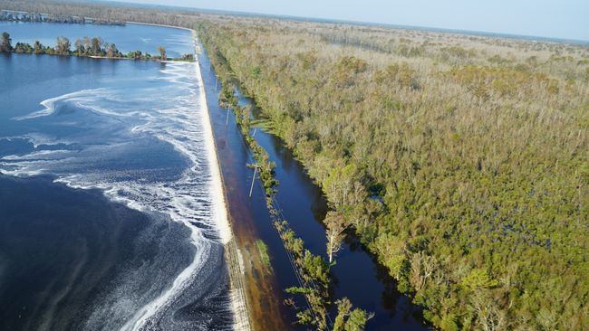Flood Waters Overtopping Cooling Lake Dam image 1. Photo uploaded on Sept. 20, 2018.
