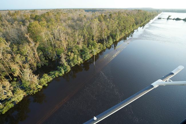 Cape Fear River continues to overtop the north end of the Sutton cooling lake dike. Photo uploaded on Sept. 21, 2018.