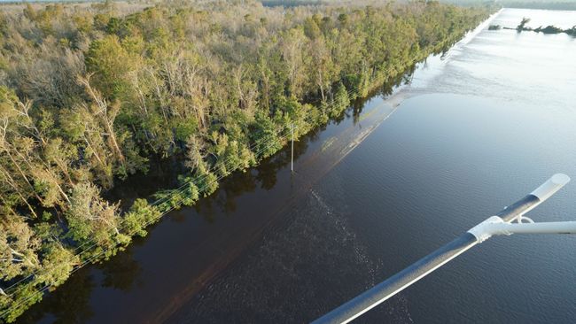 Cape Fear River continues to overtop the north end of the Sutton cooling lake dike. Photo uploaded on Sept. 21, 2018.