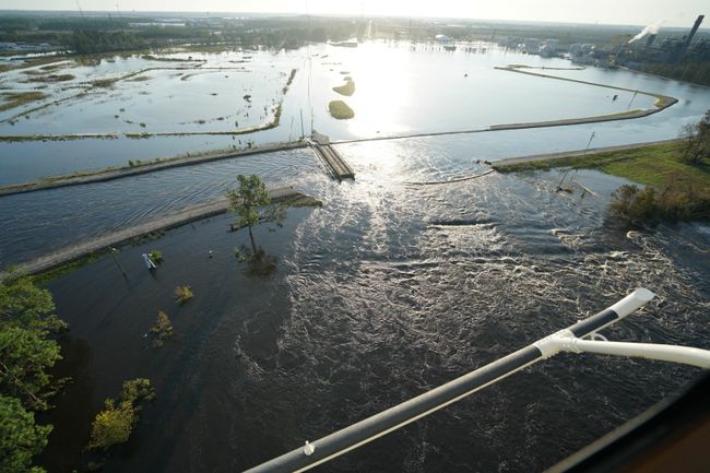 Sutton cooling lake exiting breach at south end back to river. Photo uploaded on Sept. 21, 2018.