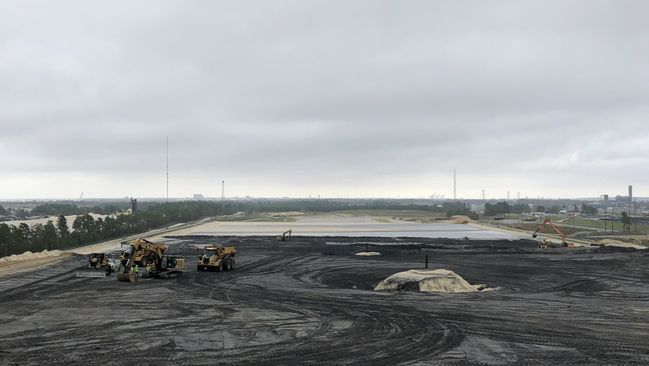 Repairs are progressing at the lined coal ash landfill under construction at the Sutton Plant. Photo uploaded Sept. 24, 2018. 