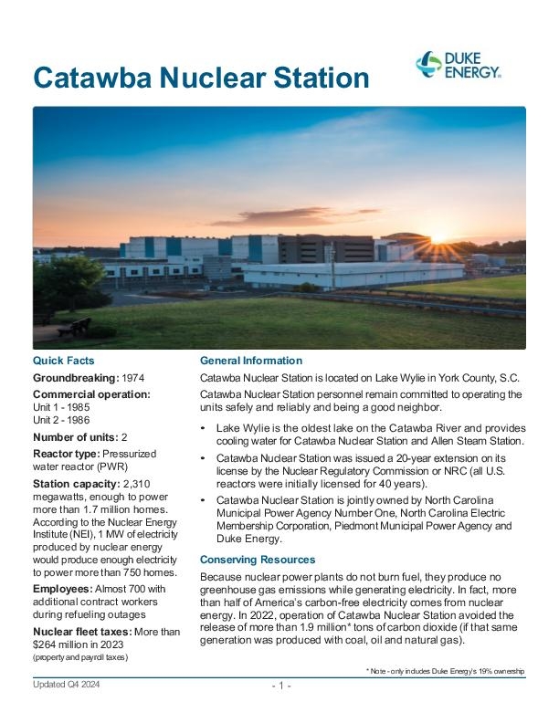 Catawba Nuclear Station Fact Sheet