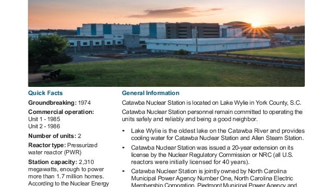 Catawba Nuclear Station Fact Sheet