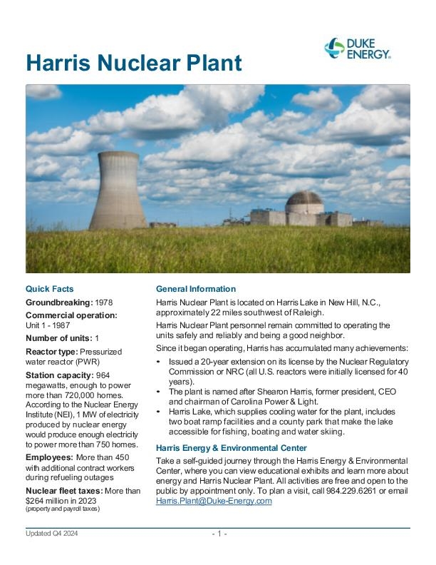 Harris Nuclear Plant Fact Sheet