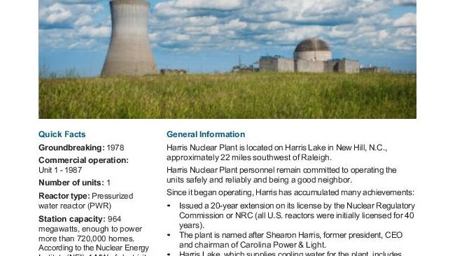 Harris Nuclear Plant Fact Sheet
