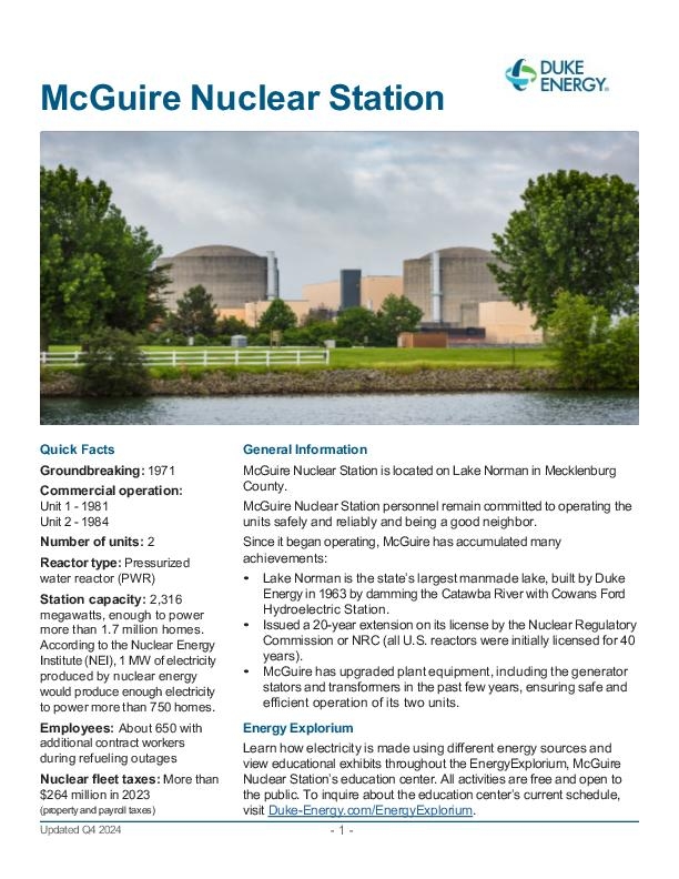 McGuire Nuclear Plant Fact Sheet