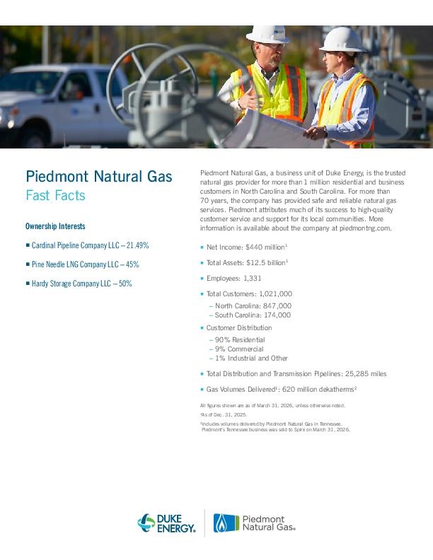 Piedmont Natural Gas Fast Facts