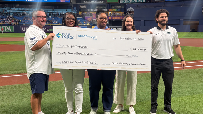 Official image for Duke Energy Foundation and Tampa Bay Rays donate $93,000 to help Florida customers pay energy bills