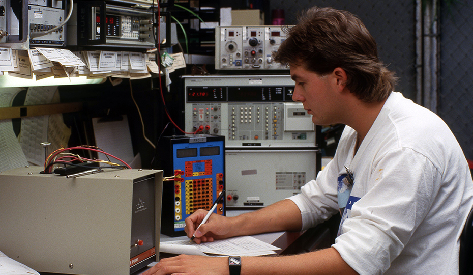 Young man at controls c1980  0516