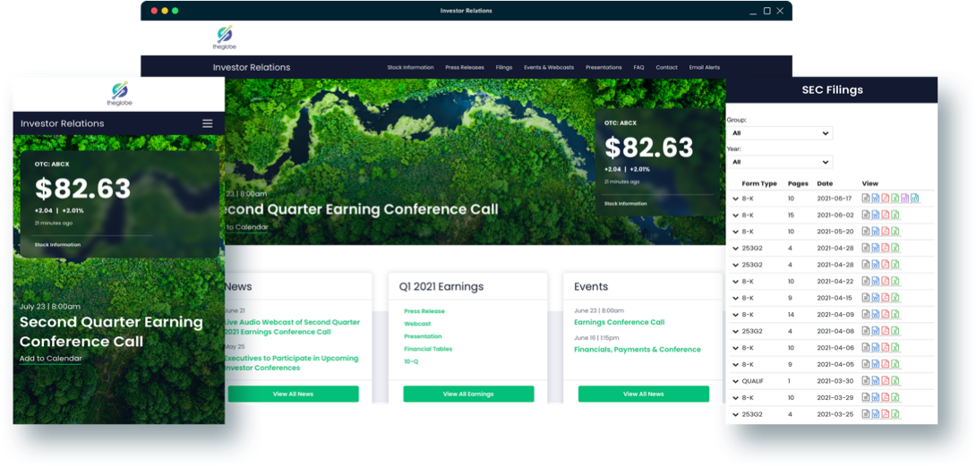 showcase of responsive investor relations website