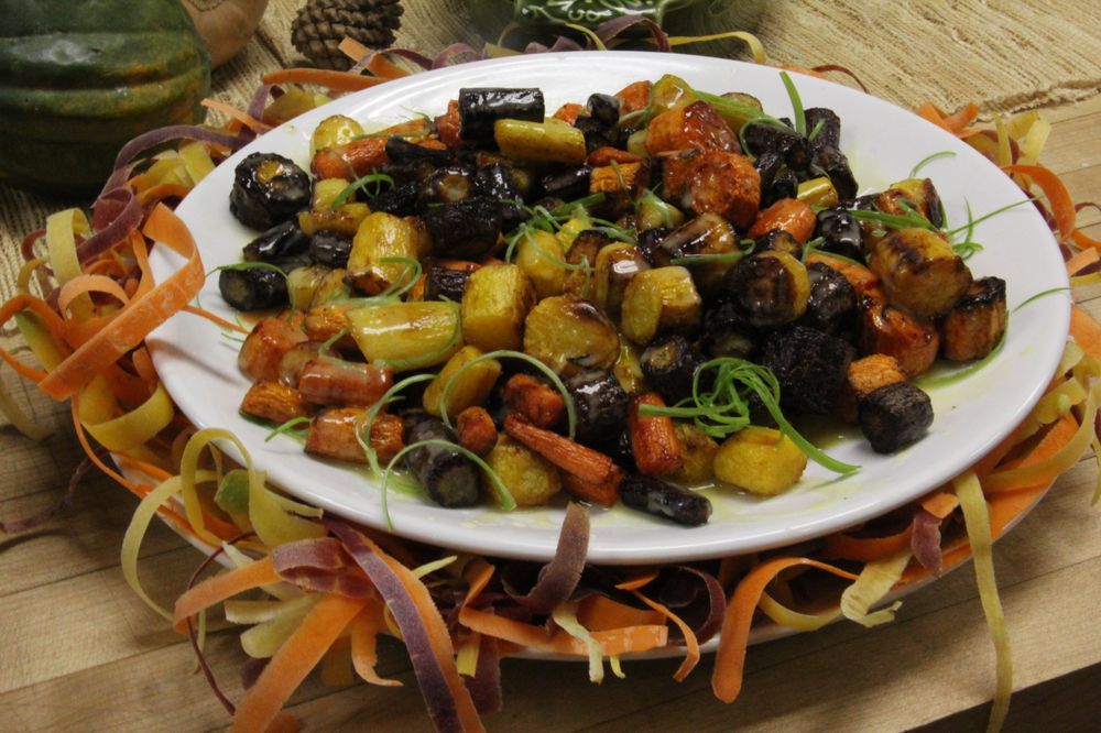 Dunksgiving Sides: Dark Roast Coffee Marinated Brussels Sprouts and Roasted Carrots with Harmony Leaf Green™ Tea Miso Butter 