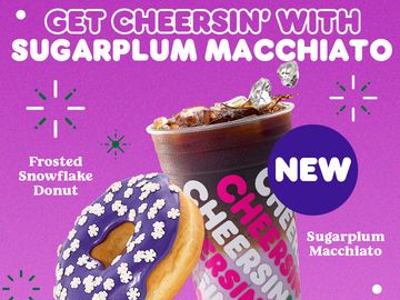 Dunkin' Sugarplum Macchiato  Frosted Snowflake Donut